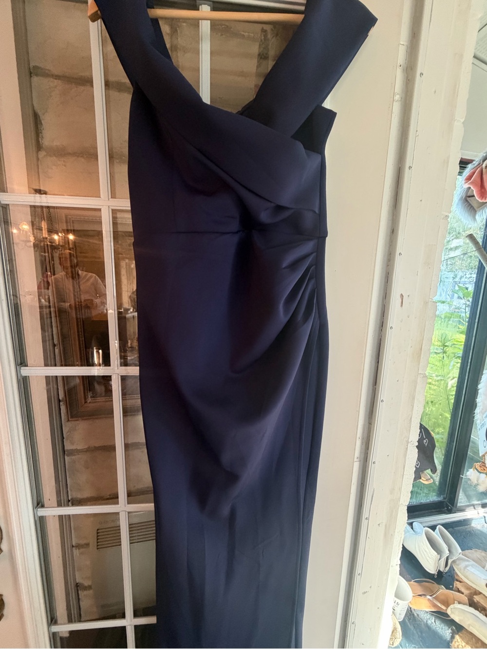 One-Shoulder Navy Evening Gown